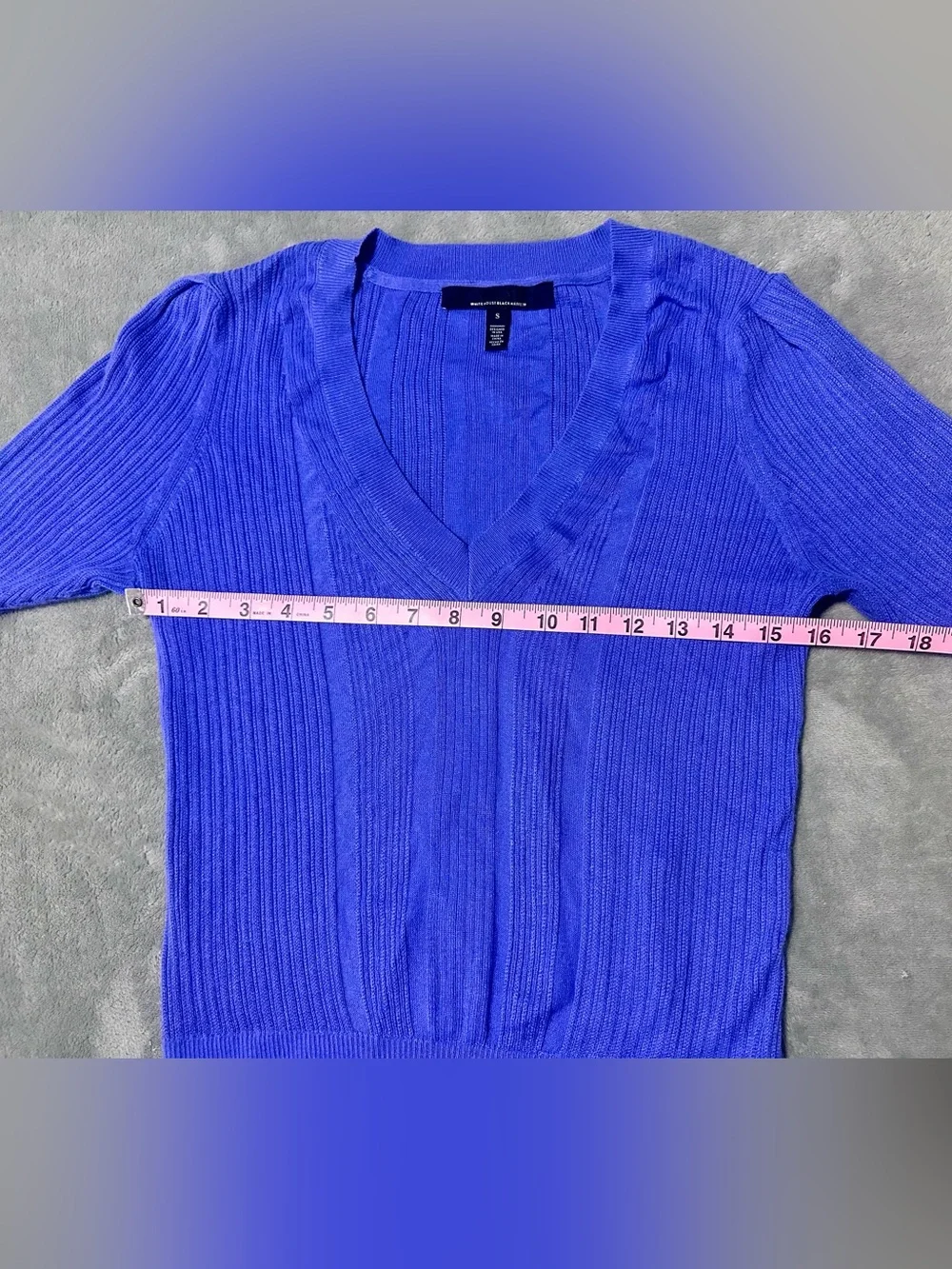 WHBM Women’s Violet V-Neck Ribbed Short-Sleeve Sweater SMALL